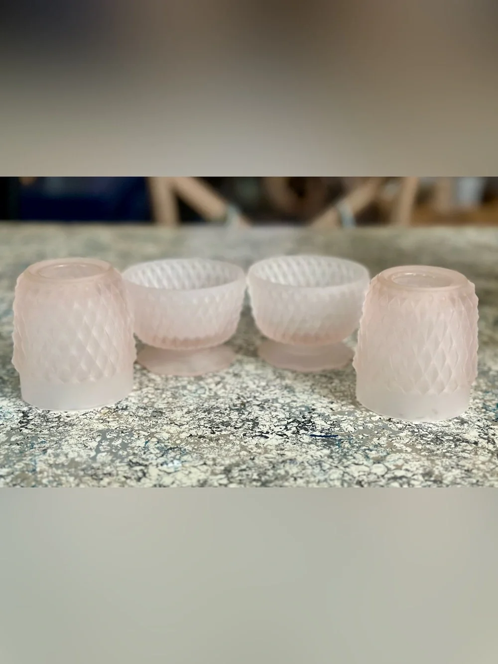 Vintage Blush Pink (frosted) Diamond Point pattern Glass Fairy Lamps - Set of 2